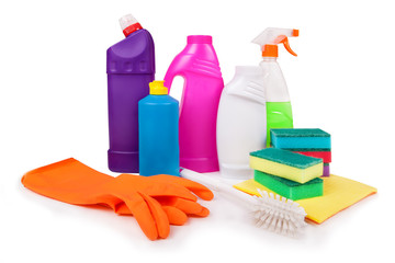 cleaning products isolated on white