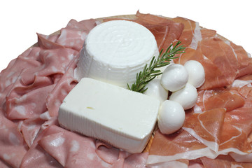 Formaggi, prosciutto e mortadella