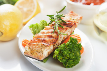 Grilled salmon steak