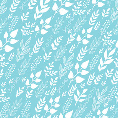 Vector Blue Field Plants Seamless Pattern Background - white