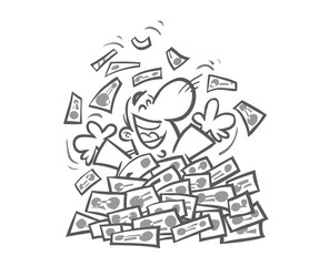 Cartoon Man beset with Bills. Outline version.