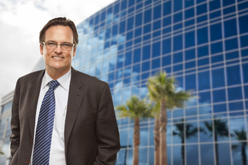 Handsome Businessman Smiling in Front of Building