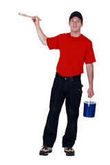 Painter pointing with brush