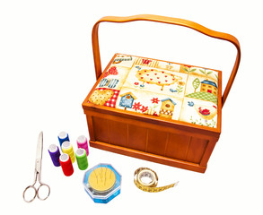 Sewing box isolated on white background
