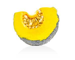 Piece of pumpkin isolated on white background.