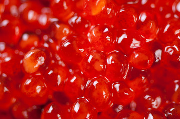 Macro shot of red caviar, view from above