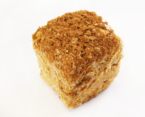 Square cake covered with chocolate chips