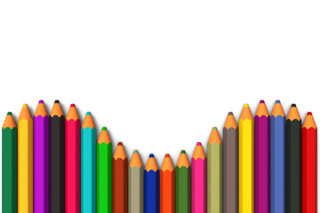 Colored pencils line up in curved row
