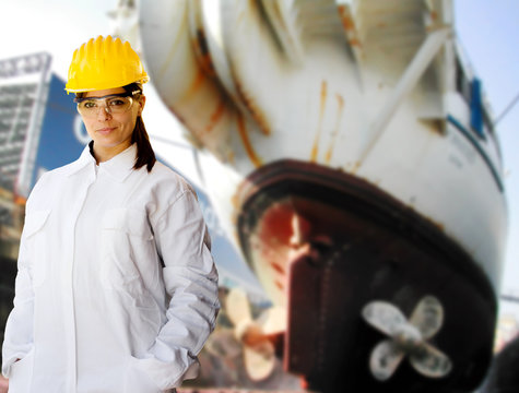 female naval worker at shipyard