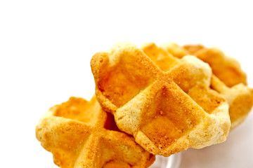 waffle cookies on white background