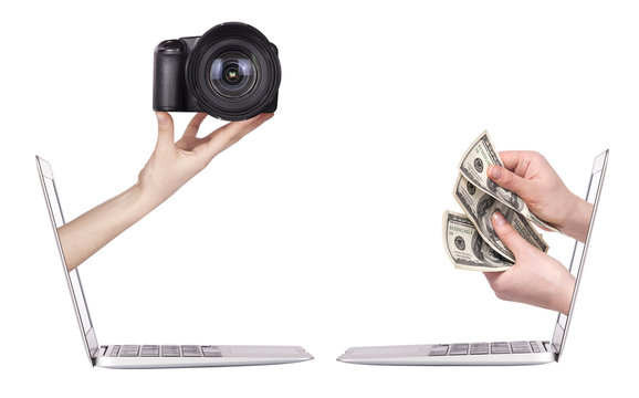 purchase and sale of photo camera isolated