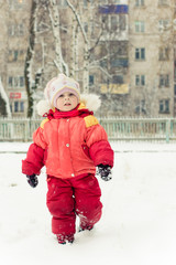 Beautiful baby in a red jacket
