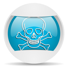 skull round blue web icon on white background