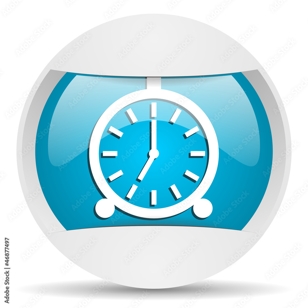 Poster alarm clock round blue web icon on white background