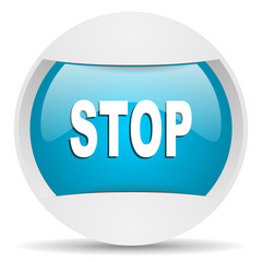 stop round blue web icon on white background