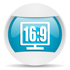 16 9 display round blue web icon on white background