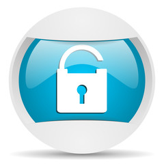 padlock round blue web icon on white background