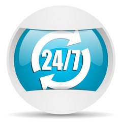 24/7 service round blue web icon on white background