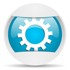 gears round blue web icon on white background