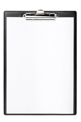 Black clipboard with blank sheet of paper