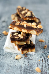 Homemade peanut caramel and chocolate bars