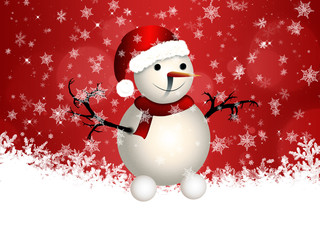 Cute snowman on red background