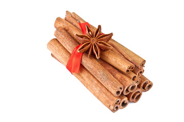 anise and cinnamon isolated on white background