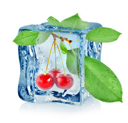Ice cube and cherry
