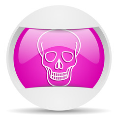 skull round violet web icon on white background