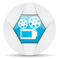 cinema round blue web icon on white background