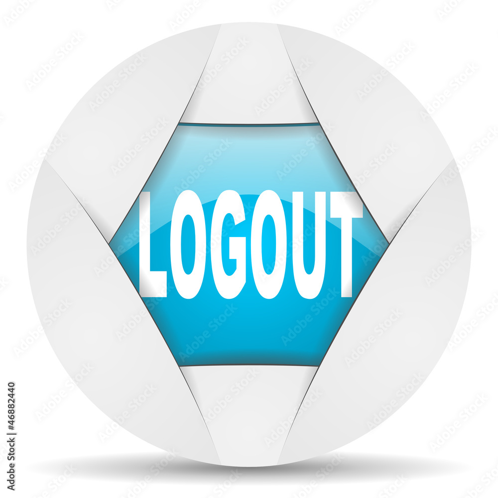 Poster logout round blue web icon on white background
