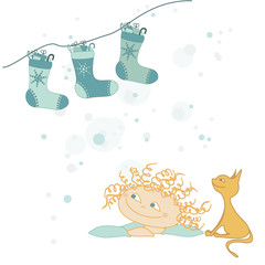 Illustration of socks & child, christmas card