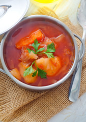 Delicious veal stew soup with meat and vegetables