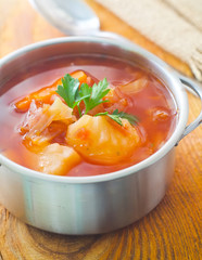 Delicious veal stew soup with meat and vegetables