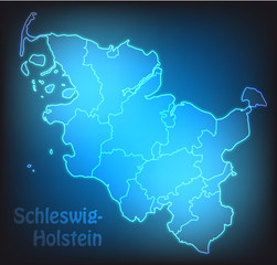 Leuchtende Karte von Schleswig-Holstein