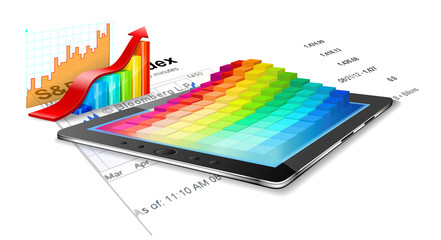 Tablet pc, business summary and charts.