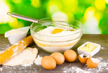 Eggs, flour and butter close-up