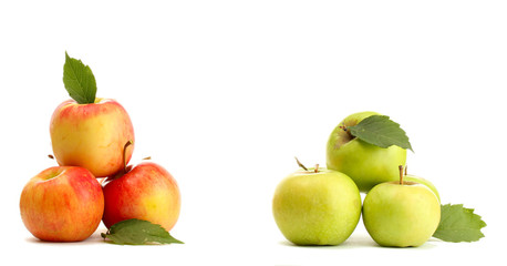 sweet apples with leaves, isolated on white