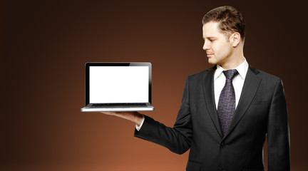 laptop in hand