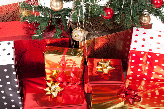 Christmas Tree and Gifts. Over white background.