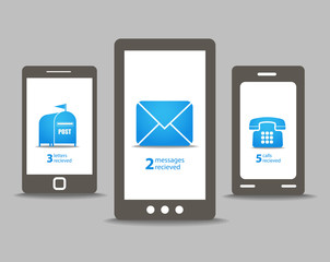 Group of modern mobile phones with speech clouds