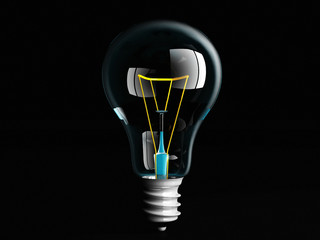 a light bulb on a black background