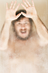 Man frightened in a shower