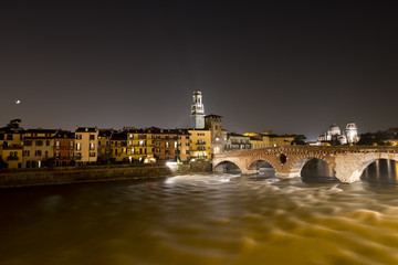 Obraz premium Ponte Pietra by Night - Verona Italy - 1st century B.C.