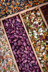 Set of beans, rice, lentils, spices for cooking in the kitchen
