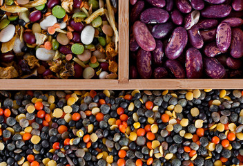 Set of beans, rice, lentils, spices for cooking in the kitchen