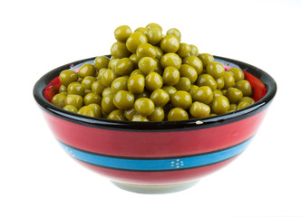 green peas, in a bowl, isolated, white background