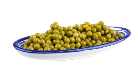 green peas, in a bowl, isolated, white background