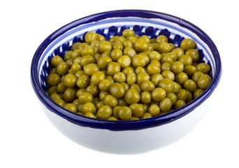 green peas, in a bowl, isolated, white background