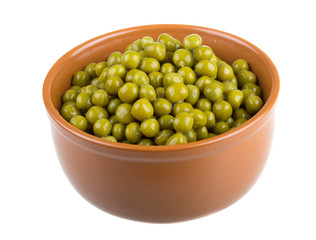 green peas, in a bowl, isolated, white background